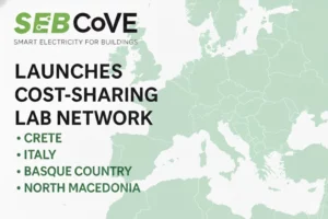 SEBCoVE launches Cost-Sharing Lab Network in Crete, Italy, the Basque Country and North Macedonia, shown on a map of Europe
