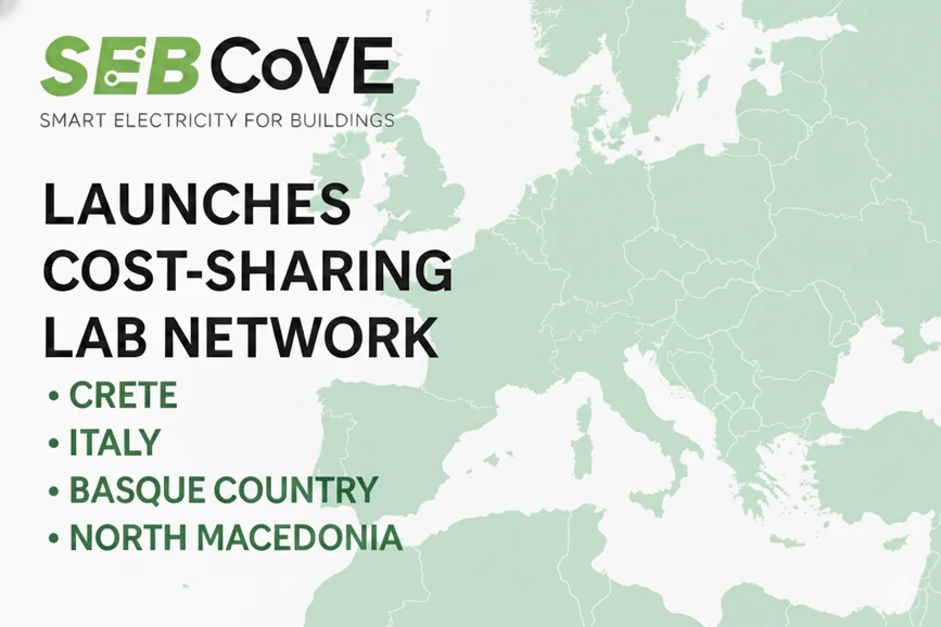 SEBCoVE launches Cost-Sharing Lab Network in Crete, Italy, the Basque Country and North Macedonia, shown on a map of Europe